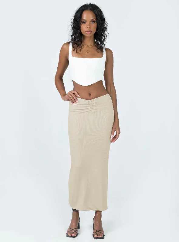 Midi Long Skirts for Versatility -Elidy Maxi Skirt Beige