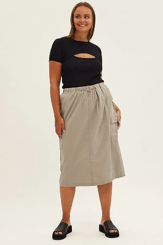 Linen Short Skirts for Breathable -Grey Parachute Midi Skirt