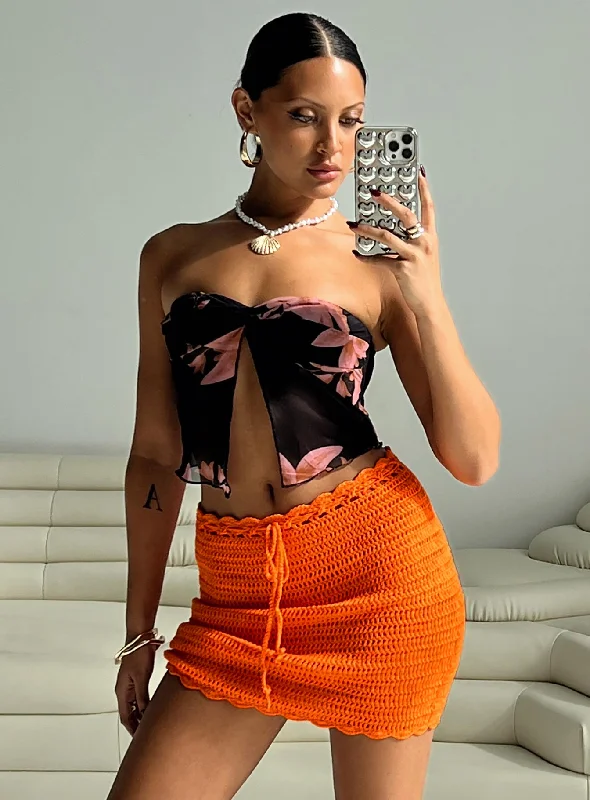 Straight Long Skirts for Classic -Mirrabook Crochet Mini Skirt Orange