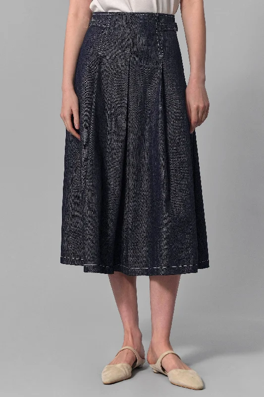 Trendy skirts with asymmetrical hem lines -Dana Denim Pleated Maxi Skirt