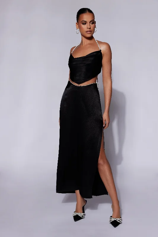 Wrap skirts with tie-front detail charm -Christie Diamante Rope Maxi Skirt - Black