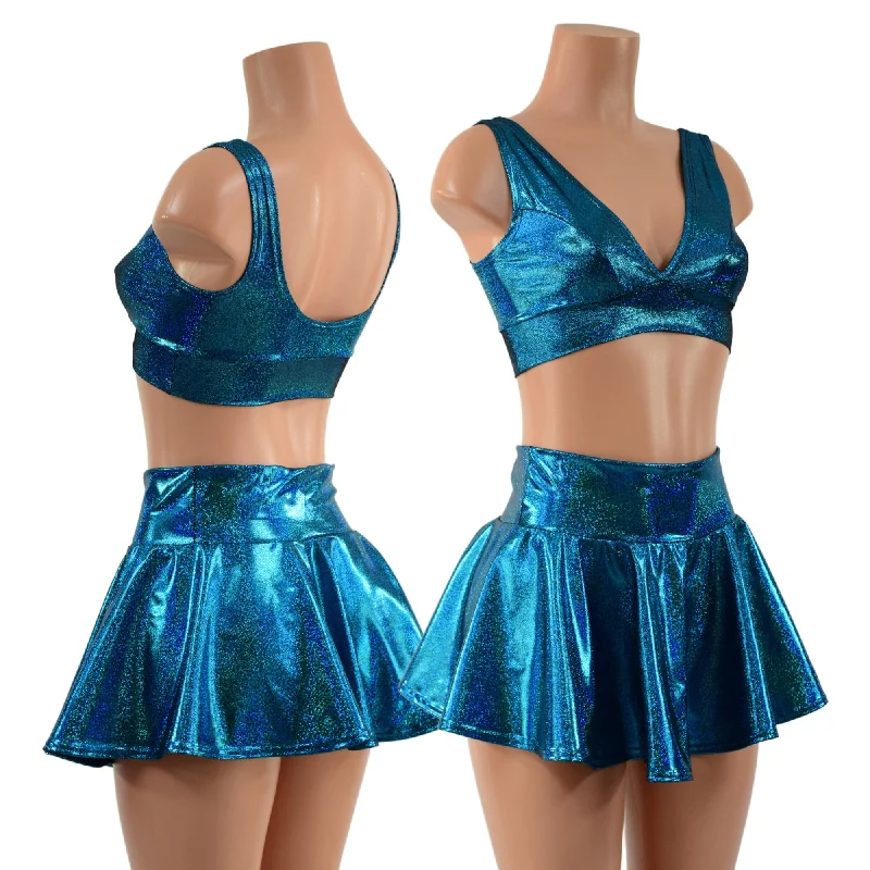 Patterned skirts for artistic standout appeal -Ocean Sparkle Rave Skirt & Starlette Bralette Set