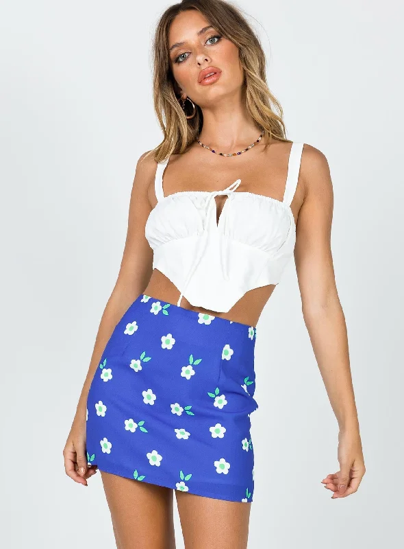 Polyester Short Skirts for Durable -Selby Mini Skirt Blue Floral