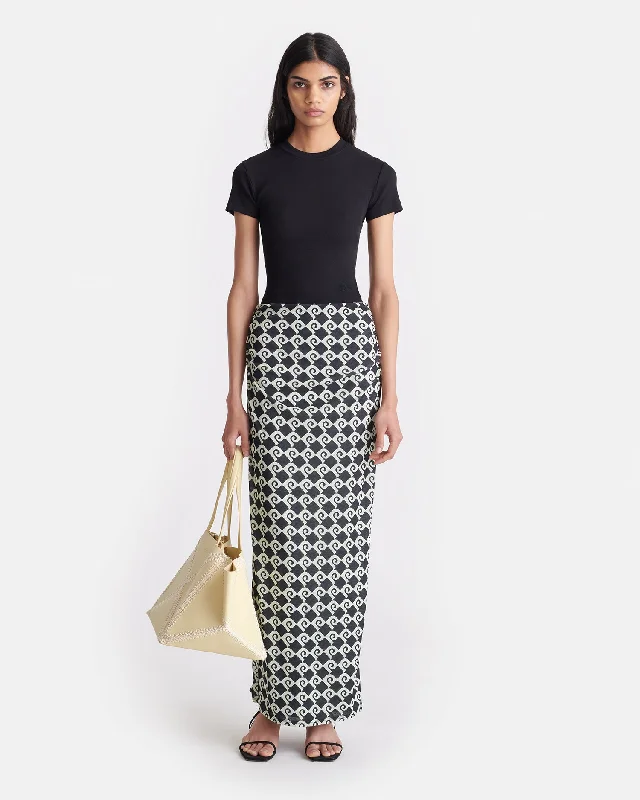 Lightweight skirts for warm season chic -Norine - Ruched Mesh-Jersey Midi Skirt - Diamond Check