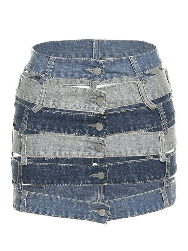 Trendy skirts with asymmetrical hem lines -Bandage Cutout Denim Mini Skirt