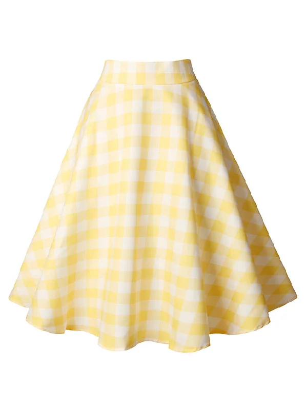 Luxury skirts with elegant silk sheen -Women's Fashion Vintage High Waist A-Line Plaid Casual Swing Midi Skirt