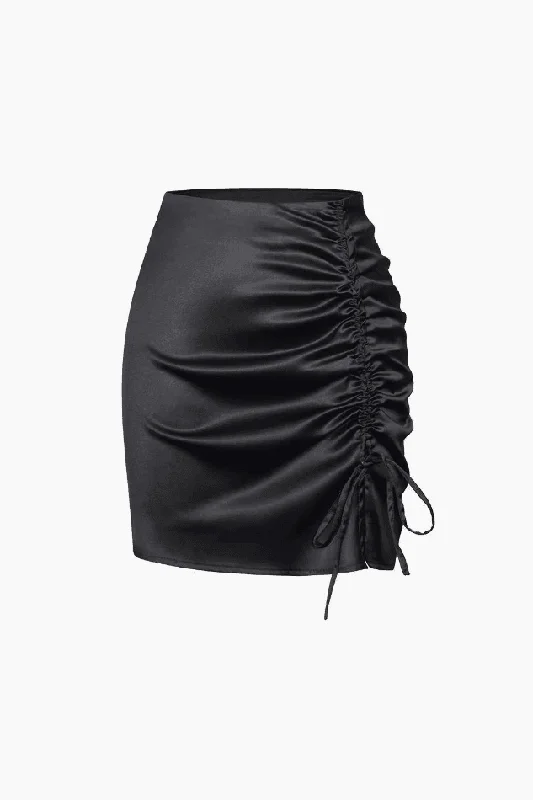 Bold skirts with bright color pops -Drawstring Ruched Mini Skirt