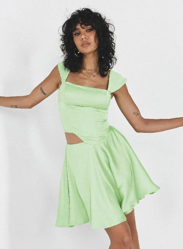 Vintage Long Skirts for Nostalgia -Cornell Satin Mini Skirt Green