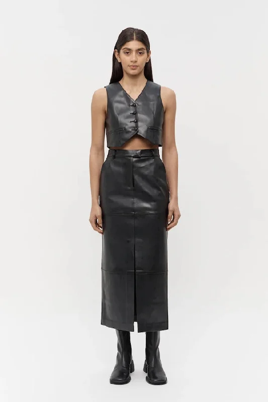 Patterned midi skirts for eye-catching style -Willa Vegan Leather Midi Skirt Black