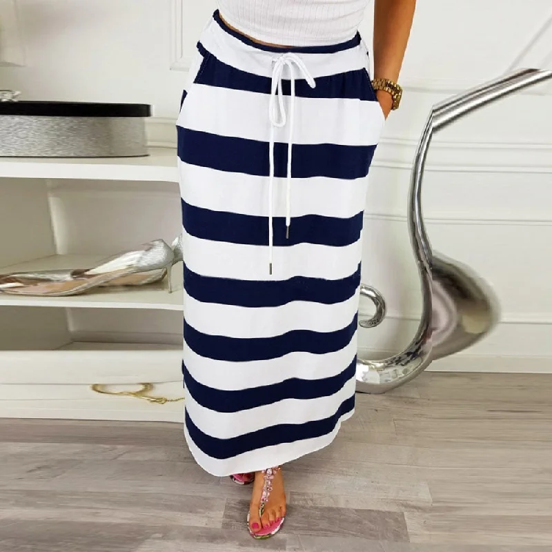 Linen Short Skirts for Breathable -38# 2019 Women Stripe Hight Waist Maxi Long Skirt Fashion Plus Size Skirts Womens Harajuku Holiday Skirt Faldas Largas Mujer