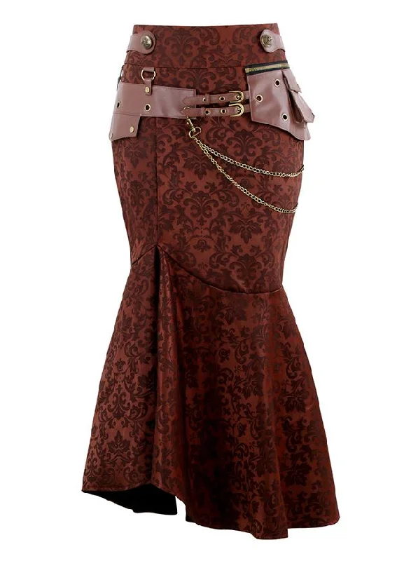 Patterned skirts with unique abstract art -Steampunk Gothic Plus Size Jacquard High Waisted Fishtail Pencil Skirt with Pouch