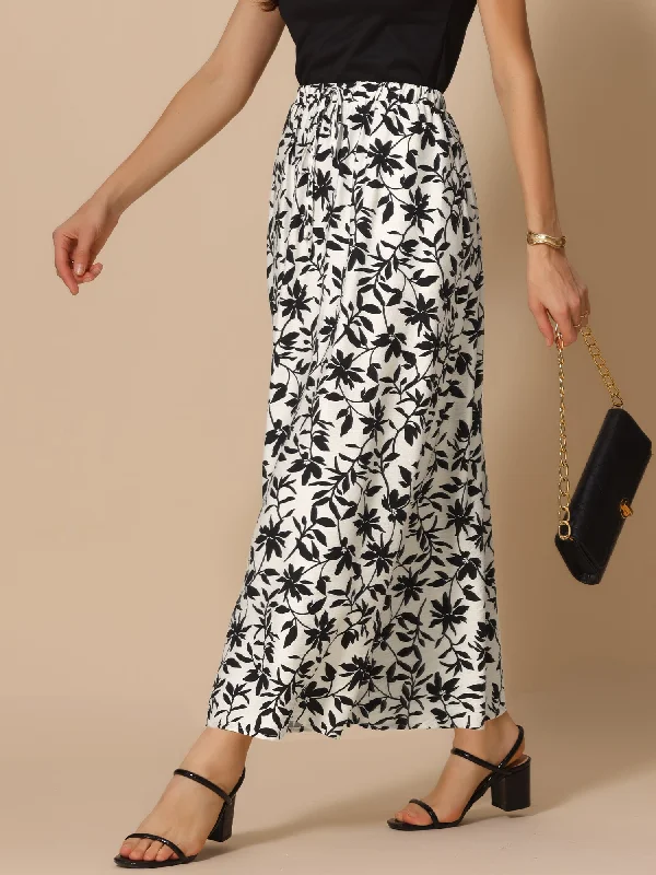 Long Skirts for Bridesmaids -Floral Printed A-Line Maxi Skirts for Women's Elastic High Waist Long Skirts