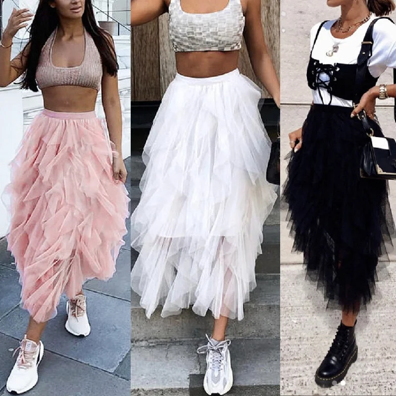 Cotton Short Skirts for Comfort -2019 Women Long Skirt High Waist Gauze Princess Women Beach Dance Tutu Skirts Jupe Femme Tulle Skirt Party Puffy Skirts d1