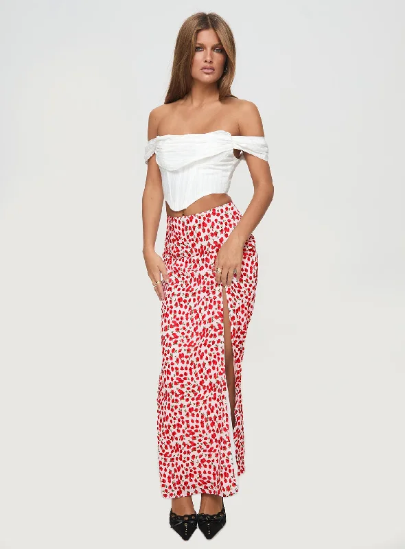 Long Skirts for Office Wear -Octalie Maxi Skirt Red Floral