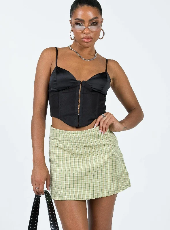 Geometric Short Skirts for Modern -Kai Check Mini Skirt Green