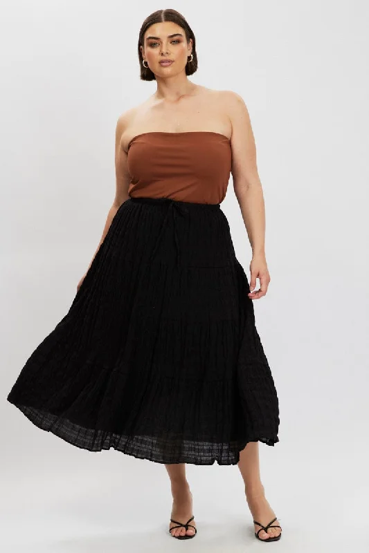 Modern Long Skirts for Trendy -Black Textured Tiered Maxiskirt