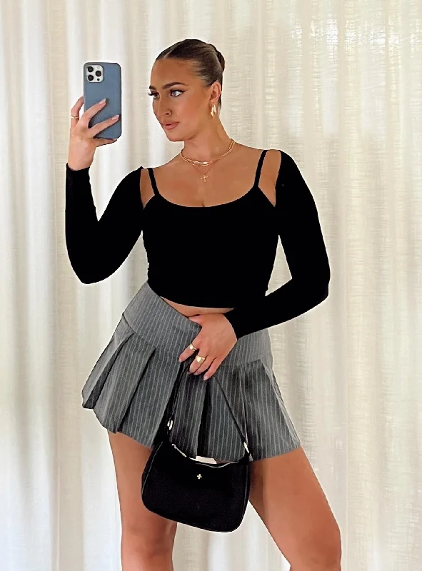 Satin Short Skirts for Shiny -Motel Senona Skirt Pinstripe Grey