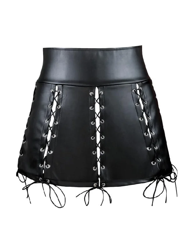 Pleated midi skirts for elegant everyday looks -Women's Lace-up Steampunk Faux Leather Bodycon Short Skirt Party Mini Skirt