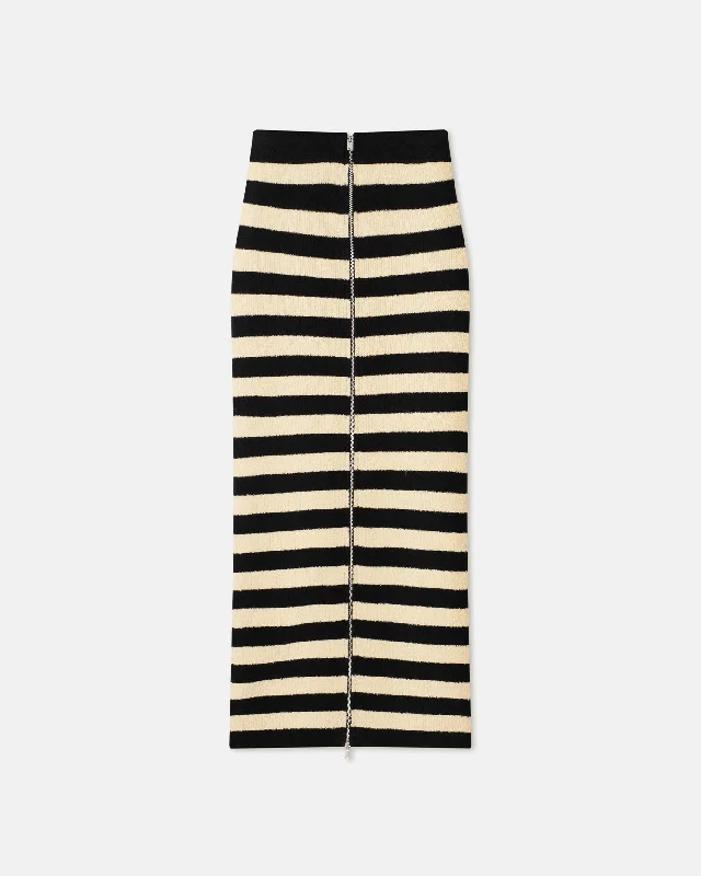 Classic skirts with simple clean lines -Nima - Striped Terry-Knit Midi Skirt - Creme/Off Black