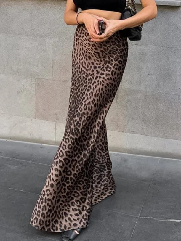 Bold floral skirts for vibrant spring fashion -Leopard Print Mermaid Maxi Skirt