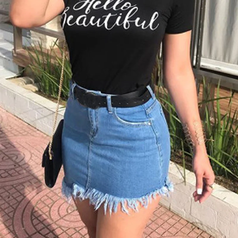 Polyester Short Skirts for Durable -38# Women's Skirt Skirts Faldas Jupe Femme Women High Waist Tassels Zipper Pockets Skinny Denim Mini Short Pencil Skirt