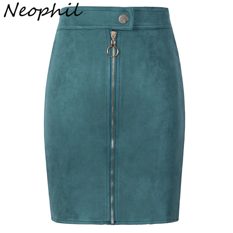 Floral Short Skirts for Romantic -Neophil Women Suede Mini Pencil Skirts Female Vintage Style 2020 Summer Front Zipper Button Ladies Short Skirts Tutu Saia S1911