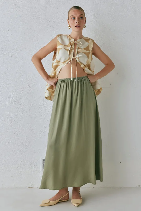 Flowy maxi skirts for breezy summer style -Solara Midi Skirt Sage