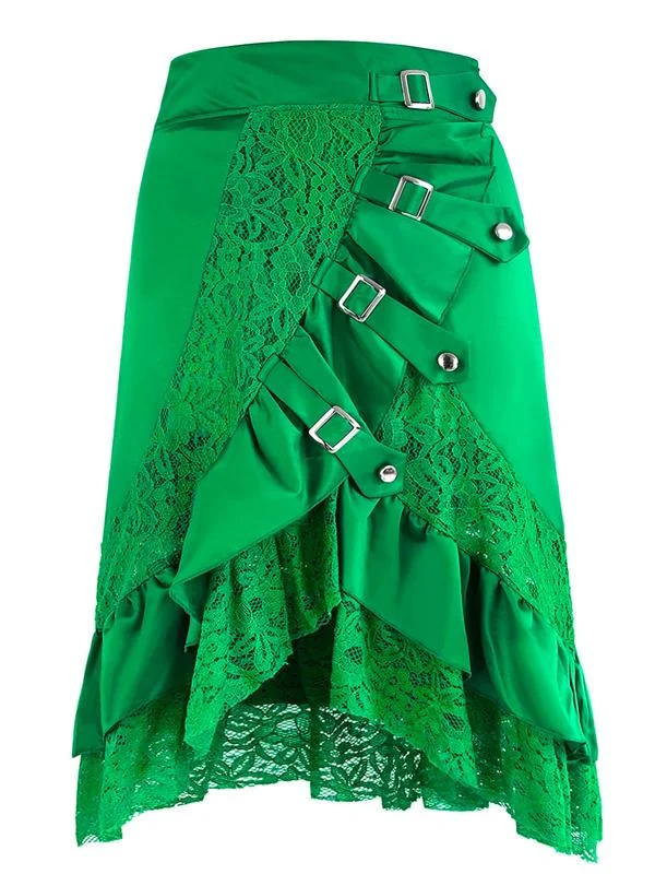 Wrap midi skirts for stylish ease -Women's Vintage Gothic Punk Green Asymmetry Lace Patchwork Slim Fit Skirt