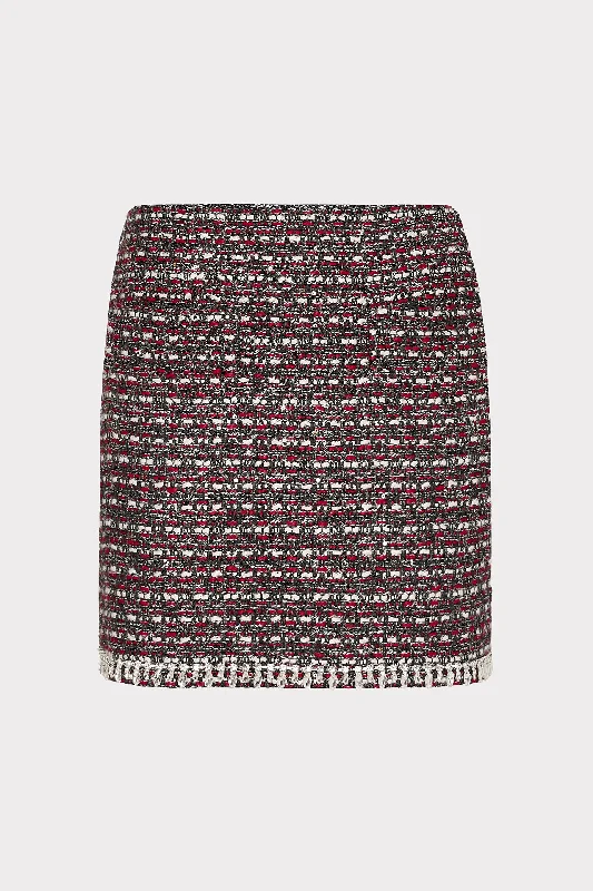 Pleated midi skirts for timeless grace -Nika Tweed Crystal Embellished Mini Skirt