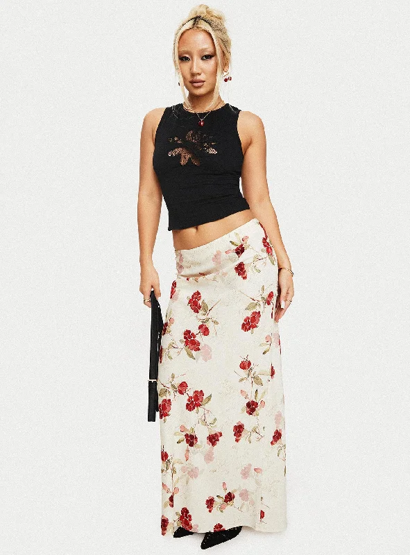 Straight Long Skirts for Classic -Jodie Maxi Skirt Cream / Floral