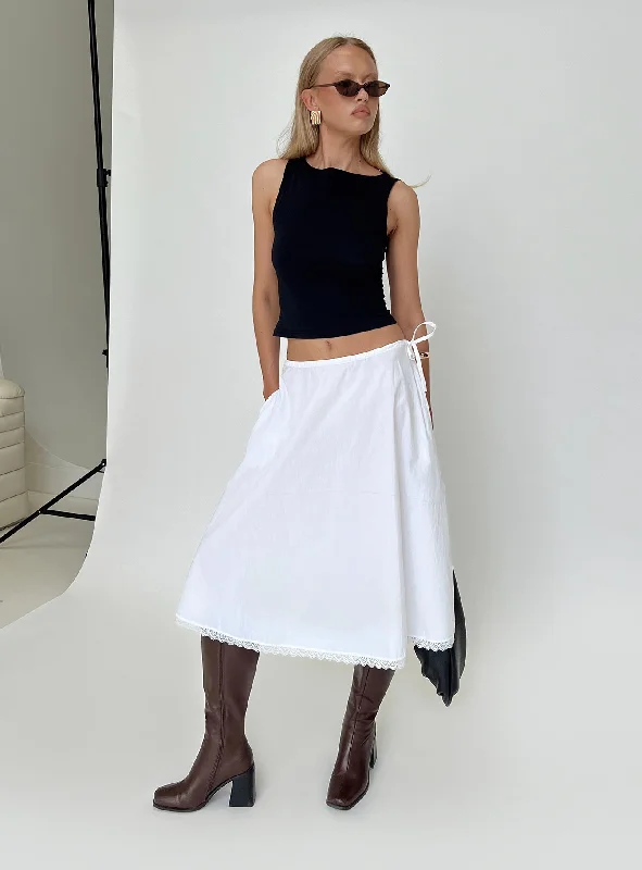 Cotton Long Skirts for Comfort -Taka Midi Skirt White