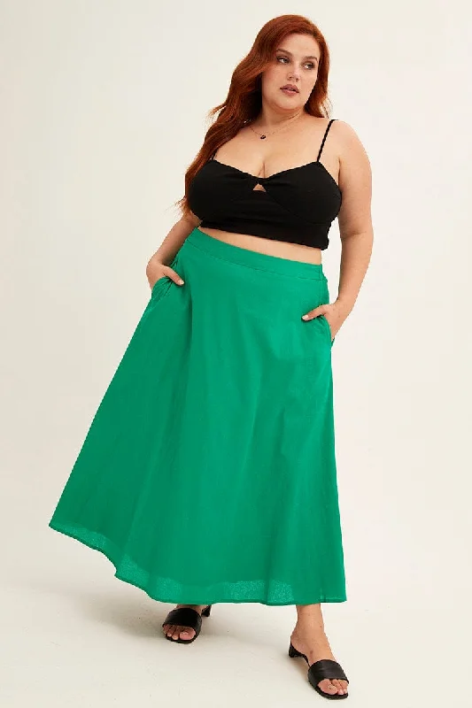 Yellow Long Skirts for Bright -Green Midi Skirt Cotton Blend