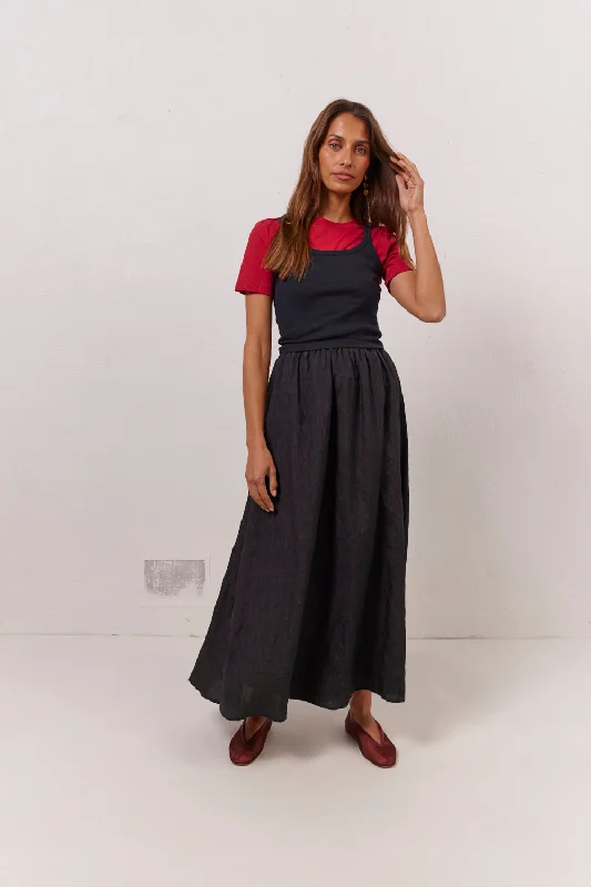 Lightweight linen skirts for breathable wear -Solara Midi Skirt Black