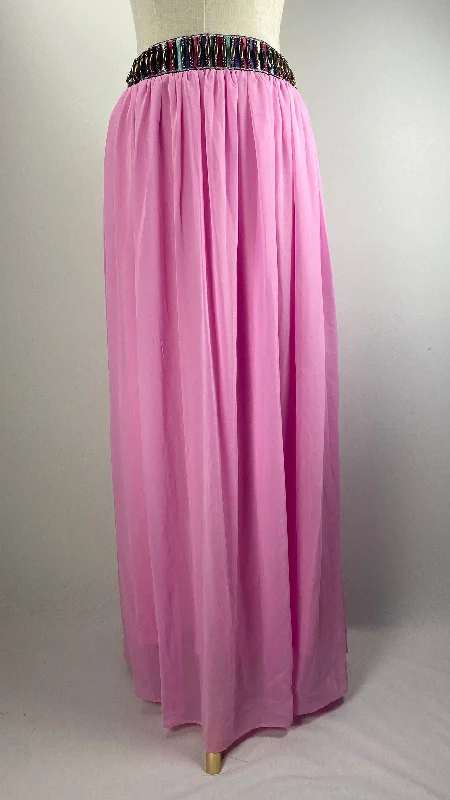 Straight Short Skirts for Simple -Flowy Maxi Skirt with Beaded Waist, Pink