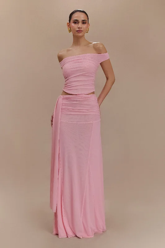 Affordable skirts for budget-friendly wardrobe updates -Arna Mesh Maxi Skirt - Candy Pink