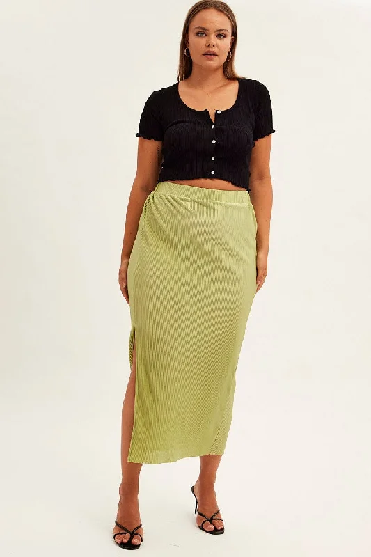 Striped Short Skirts for Style -Green Midi Skirt Midi Split