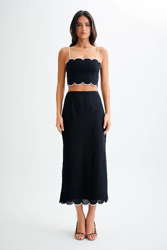 Casual skirts with relaxed fit comfort -Alessio Scalloped Midi Skirt - Black