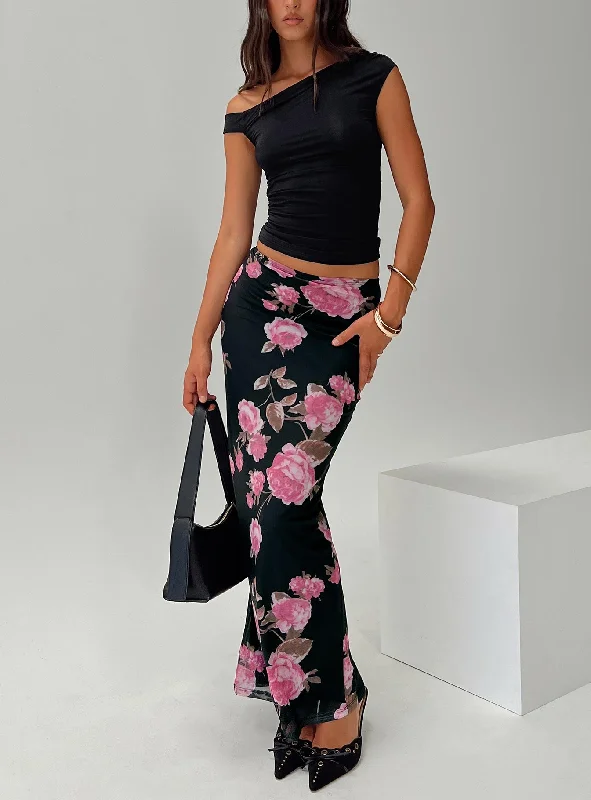 Maxi Long Skirts for Elegance -Modalla Maxi Skirt Black Floral