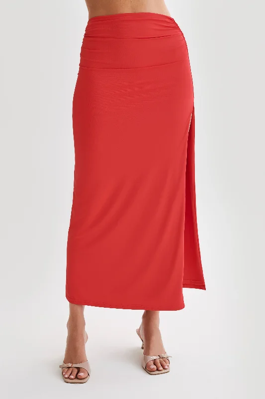 Luxury skirts with shimmering sequin details -Emma Recycled Nylon Maxi Skirt - Red