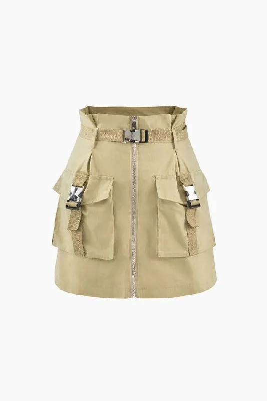 Durable skirts for active lifestyle needs -Buckle Waist Cargo Mini Skirt