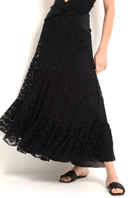 Patterned skirts with bold stripe accents -Crochet Midi Skirt Black