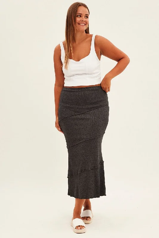 Polyester Short Skirts for Durable -Grey Maxi Skirt Asymmetric Rib