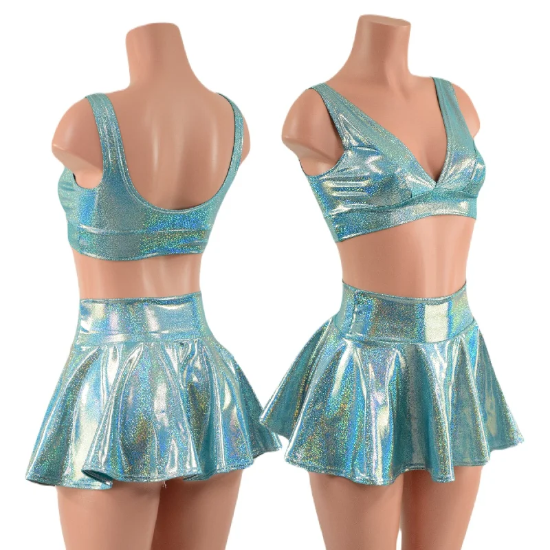 Trendy skirts with bold plaid patterns -Seafoam Rave Skirt & Starlette Bralette Set