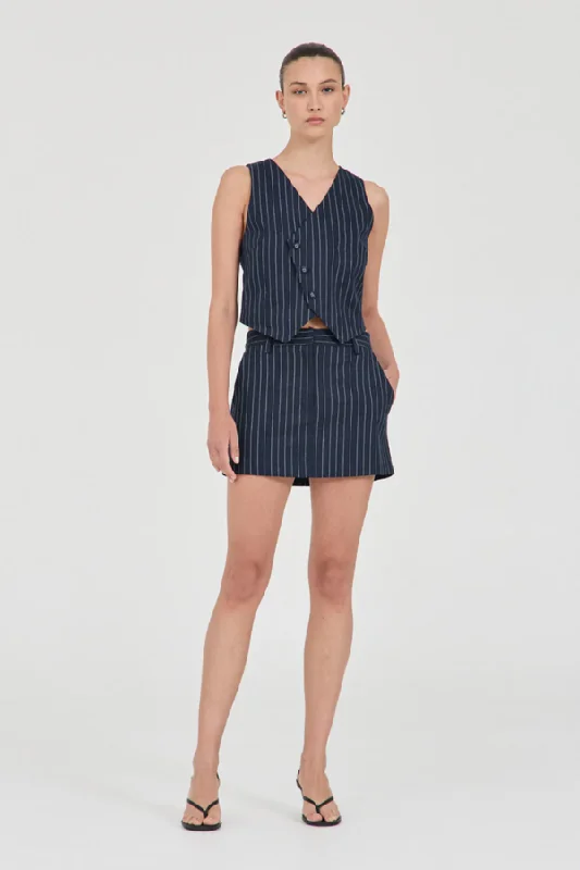 Pleated skirts for sophisticated evening wear -Jayden Stripe Mini Skirt Navy Stripe