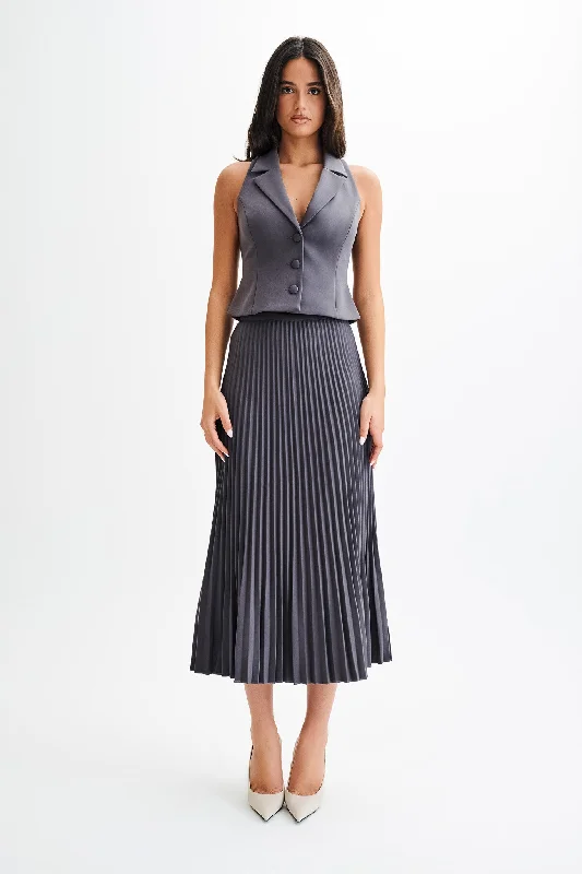 Ruffled skirts for soft romantic appeal -Twyla Pleated Suiting Maxi Skirt - Charcoal