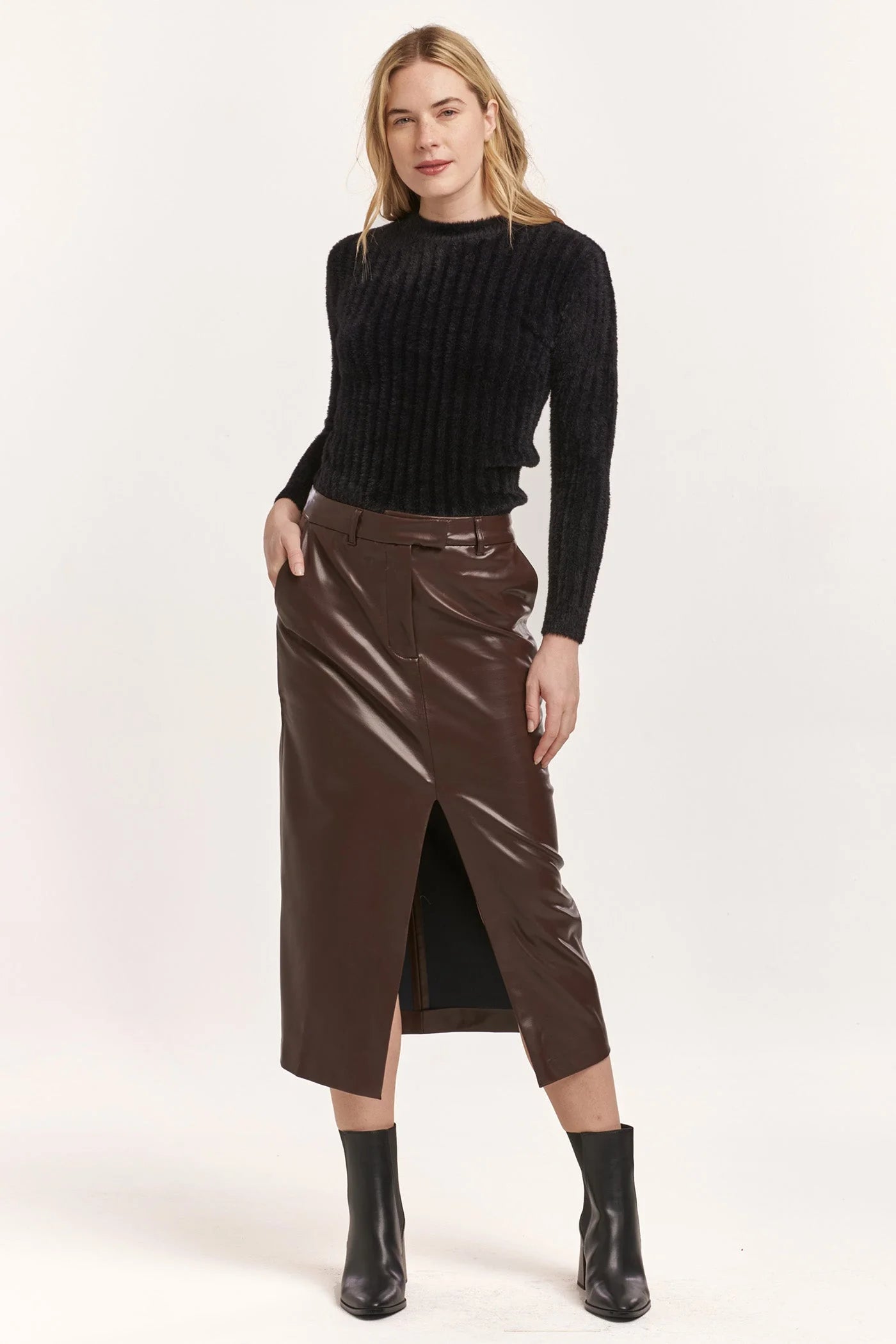 Pleated midi skirts for timeless grace -Sia Ballerina PU Midi Skirt