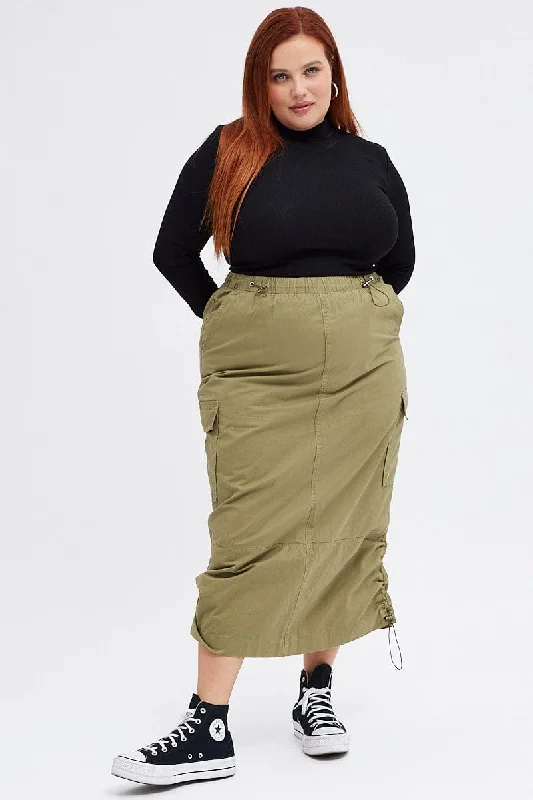 Denim Short Skirts for Trendy -Green Maxi Skirt Parachute