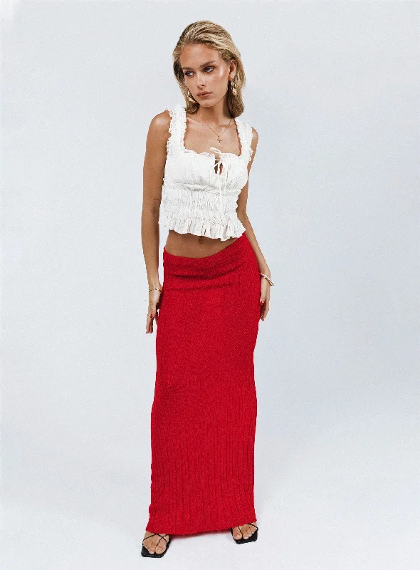 Abstract Long Skirts for Creative -Belle Knit Maxi Skirt Red