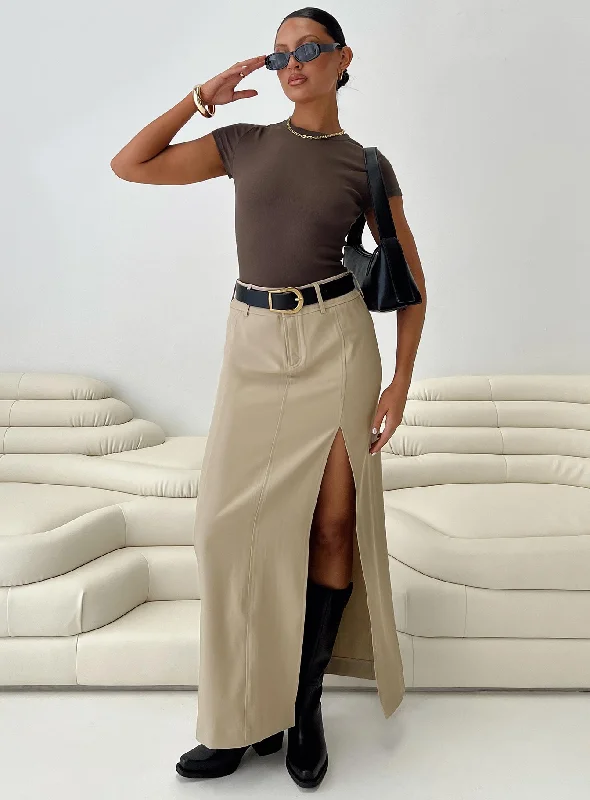 Denim Short Skirts for Trendy -Fall Maxi Skirt Taupe