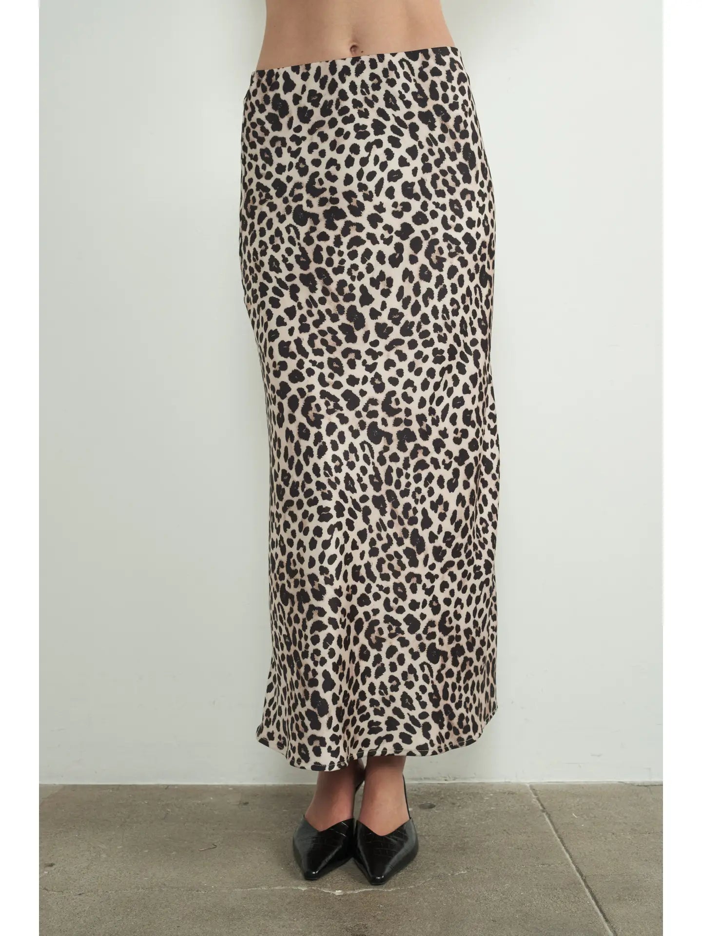 Lightweight skirts with airy fabric weave -Leopard Satin Midi Skirt